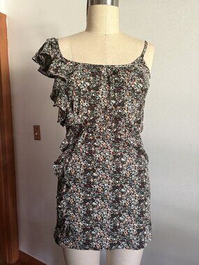 Envy Me Asymmetrical Ruffle Ditsy Floral Mini Dress shoulder ruffled side sleeve